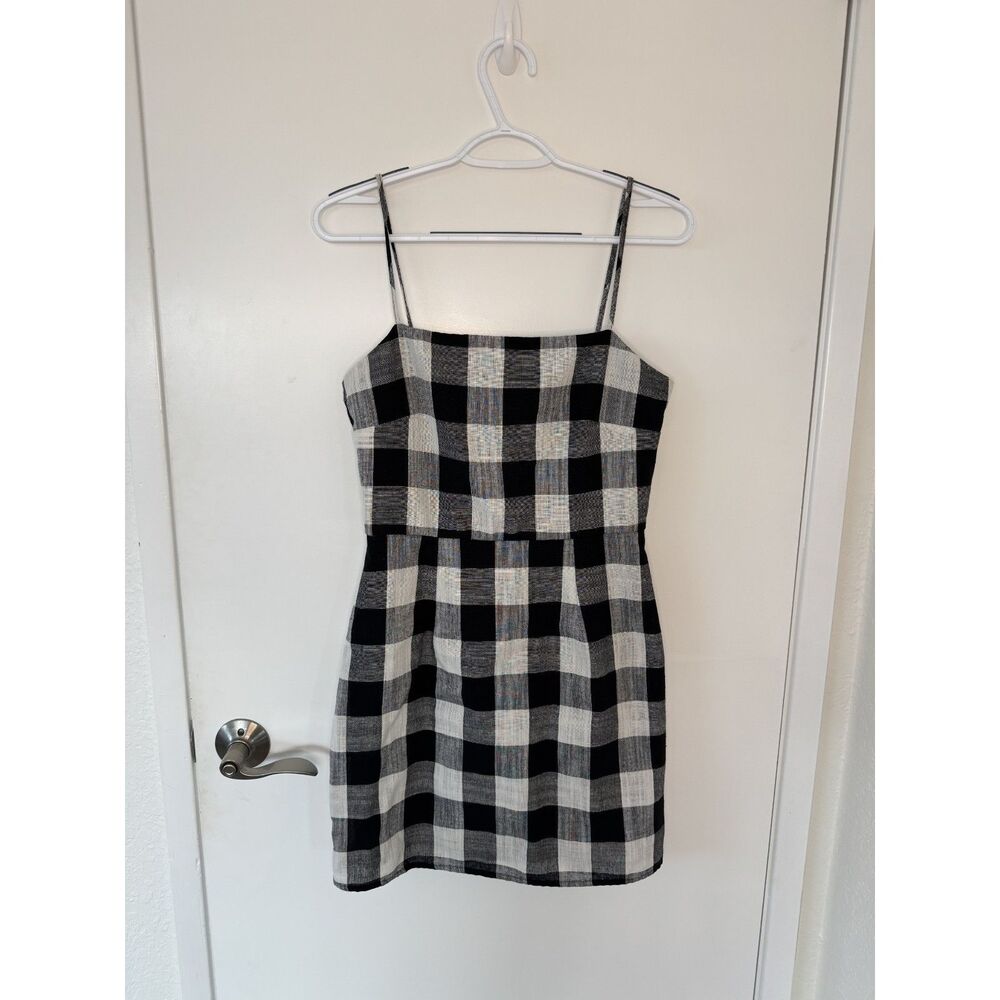 Trixxi Black White Buffalo Check Gingham Mini Dress Size M Spaghetti Strap